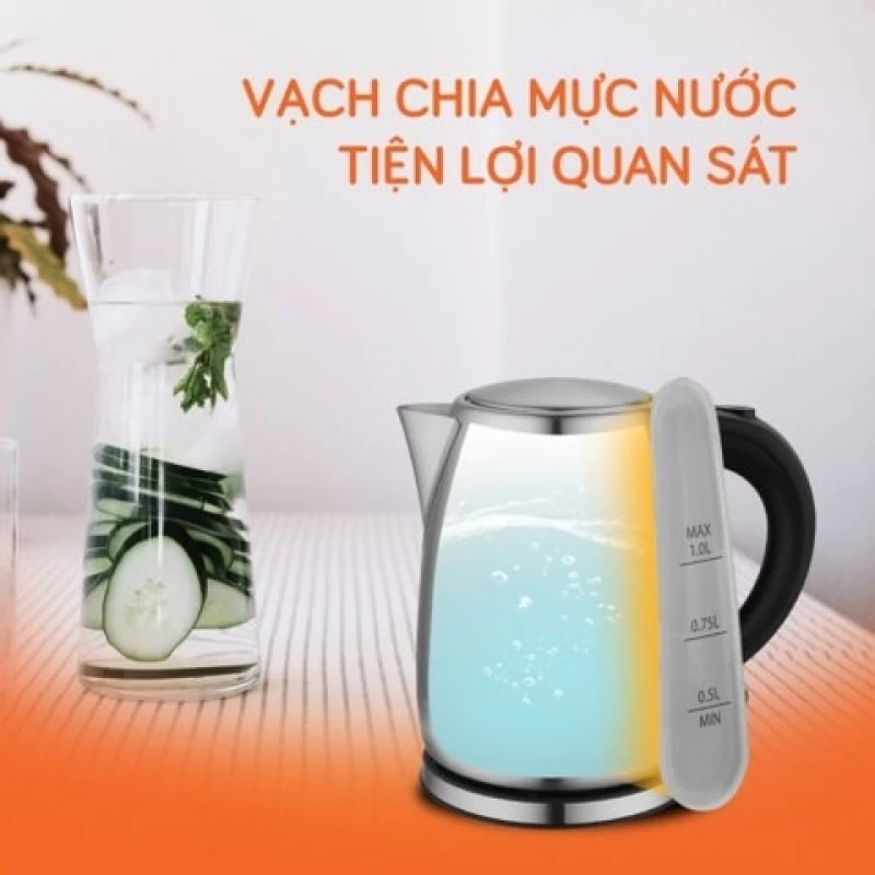 Ấm siêu tốc UNIE UE-300 dung tích 1L, chất liệu inox304 an toàn, vạch chia mức nước dễ quan sát - Hình ảnh 2 UNIE