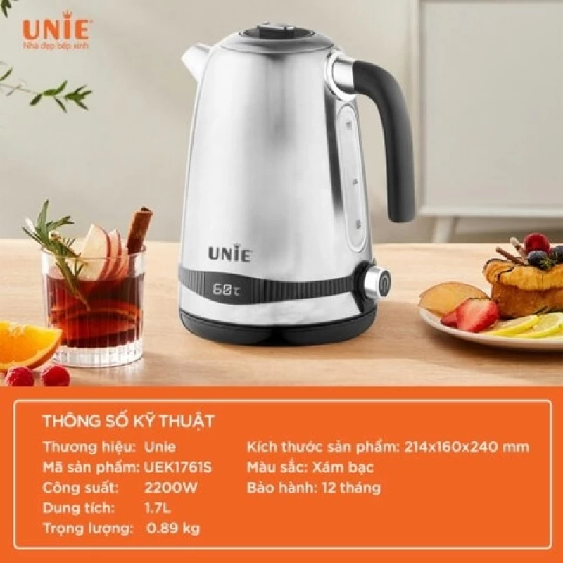 Ấm siêu tốc UNIE UEK1761S dung tích 1.7L, tùy chỉnh nhiệt độ nước, chất liệu inox 304 - Hình ảnh 5 UNIE