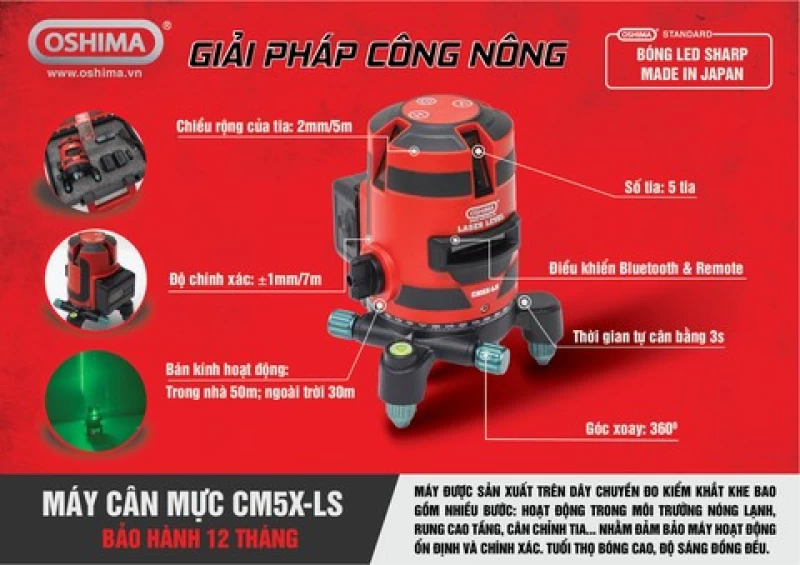 Máy cân mực Oshima CM5X-LS Đỏ Pin lithium - Hình ảnh 13 OSHIMA