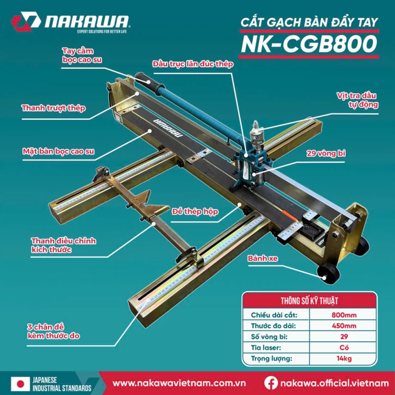 Máy Cắt Gạch Bàn Đẩy Tay Nakawa NK-CGB800 - Hình ảnh 5 NAKAWA