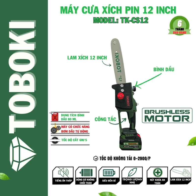 Máy Cưa Xích Pin 12 inch Toboki TK-CS12 - Hình ảnh 3 TOBOKI