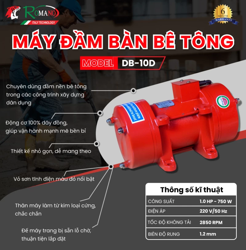 Máy Đầm Bàn 750W Romano DB-10D - Hình ảnh 5 ROMANO