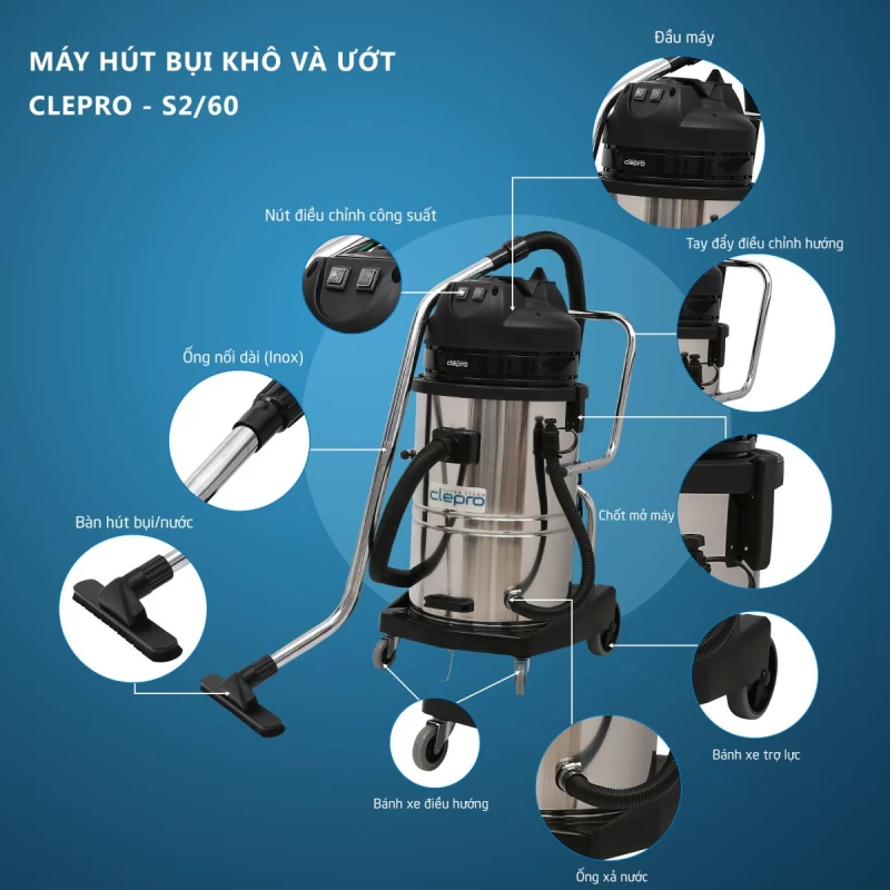 Máy hút bụi khô và ướt CLEPRO S2/60 (2 motor) - Hình ảnh 1 CLEPRO