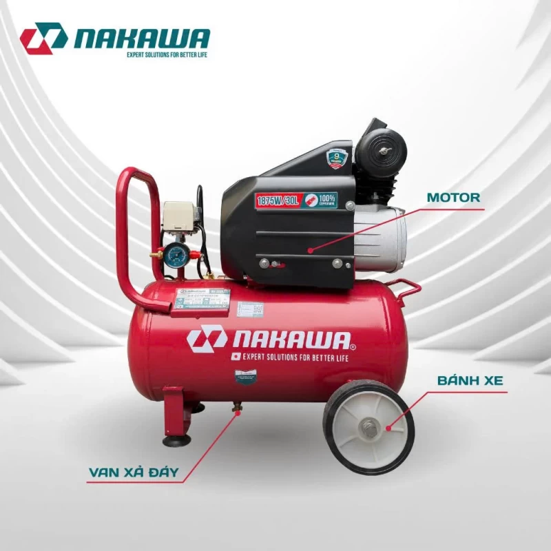 Máy Nén Khí đầu liền 2 tụ 1875W 30L NAKAWA NK-2T2530E - Hình ảnh 2 NAKAWA