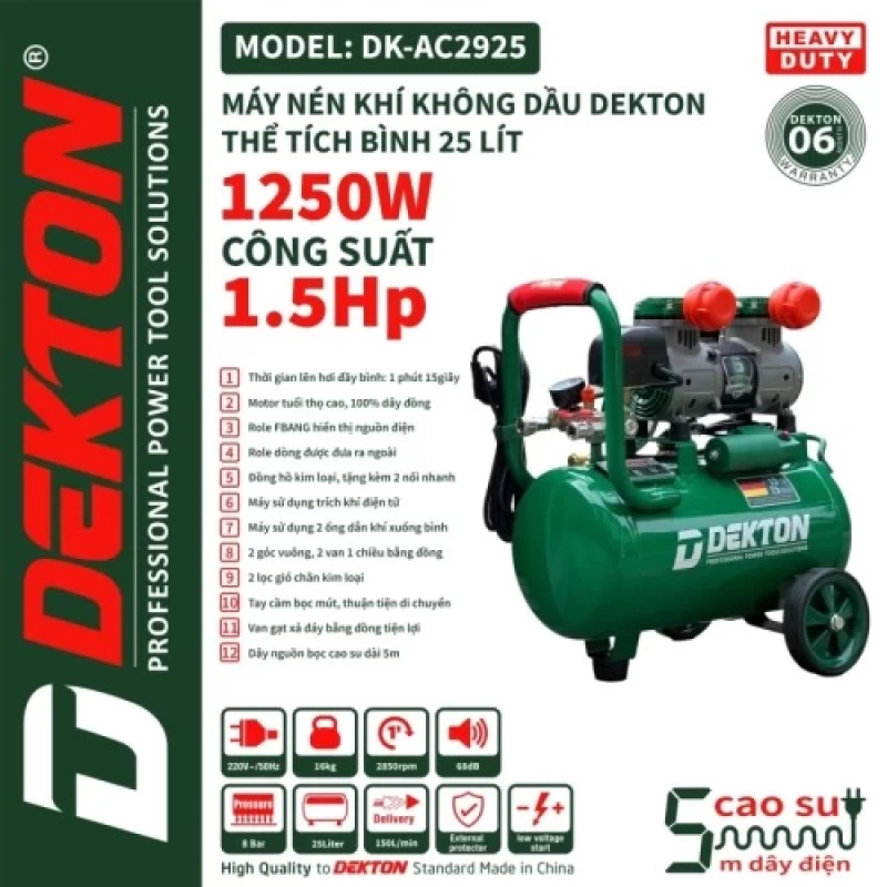 Máy Nén Khí Không Dầu 1.5Hp 25L Dekton DK-AC2925 - Hình ảnh 1 DEKTON