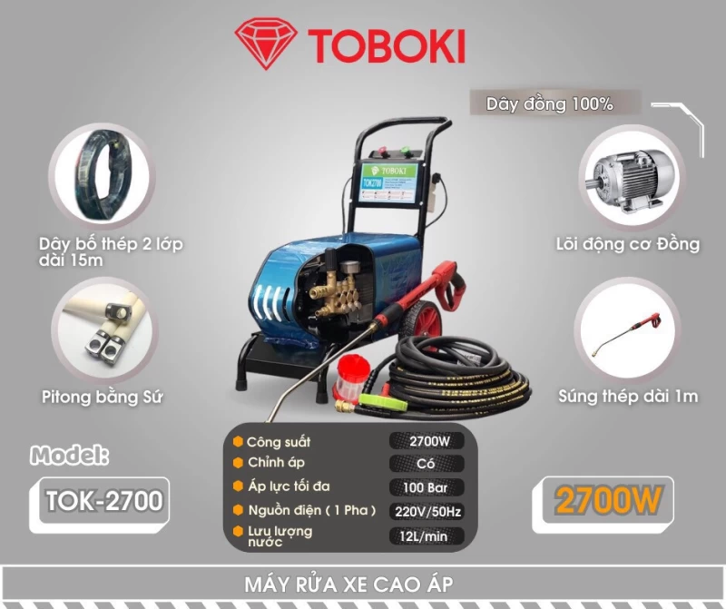 Máy Rửa Xe Cao Áp 2.7Kw Toboki TOK2700 - Hình ảnh 1 TOBOKI