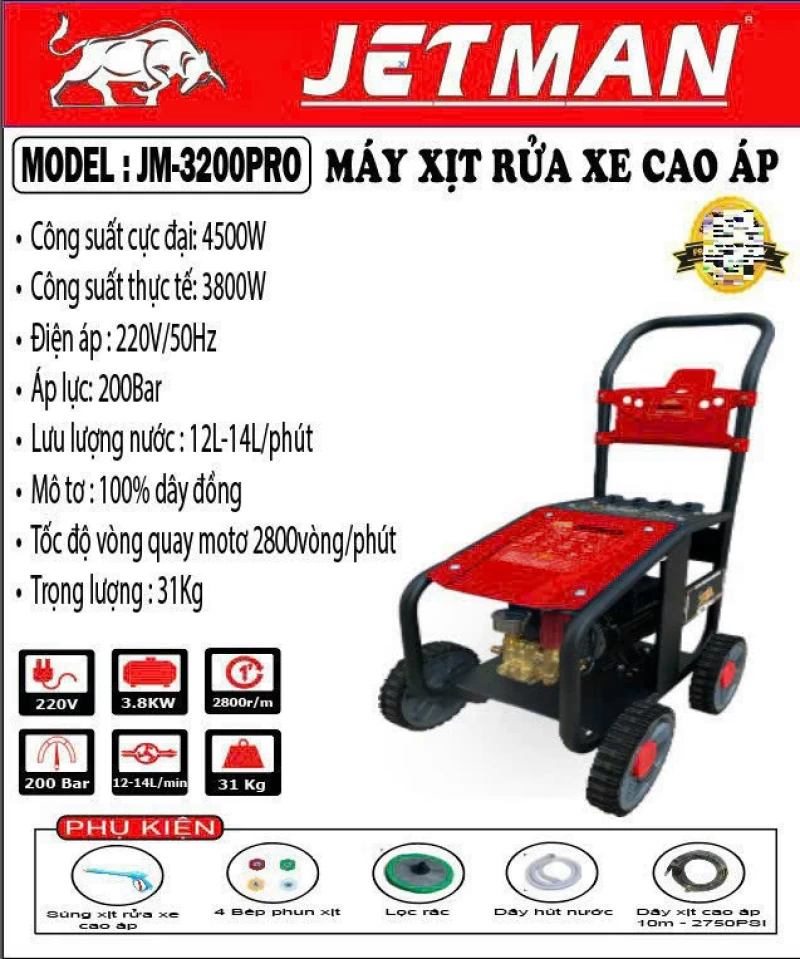 Máy Rửa Xe Cao Áp Jetman 4.5Kw JM-3200PRO - Hình ảnh 1 JETMAN