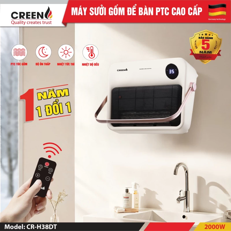 Máy sưởi gốm Creen CR-H38DT treo tường có điều khiển - Hình ảnh 1 CREEN