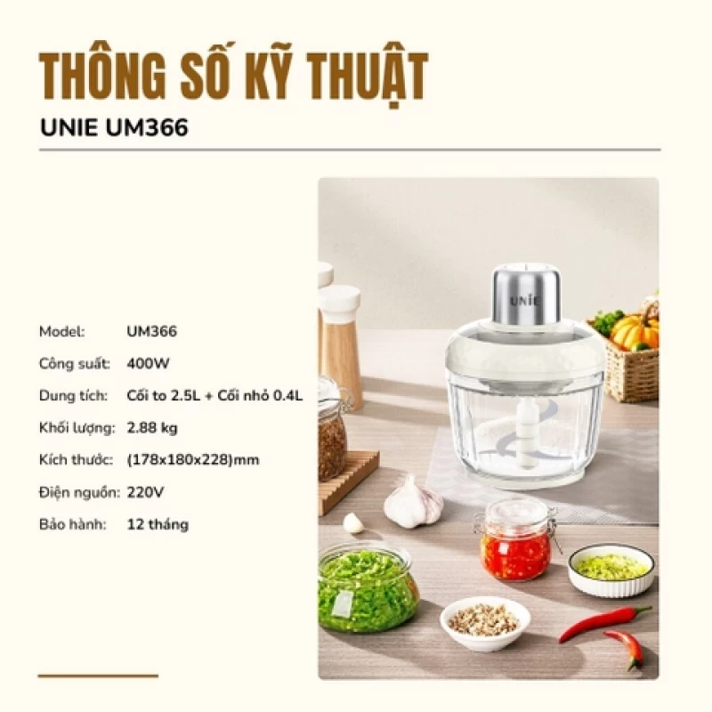 Máy xay thịt UNIE UM366 dung tích 2,5L, 2 cối xay thủy tinh, đánh ruốc, bóc tỏi tiện lợi - Hình ảnh 8 UNIE