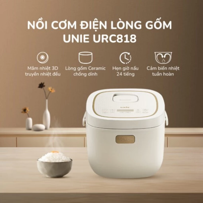 Nồi cơm điện lòng gốm cao cấp UNIE URC818, chống dính tự nhiên, dung tích 1,8L - Hình ảnh 1 UNIE