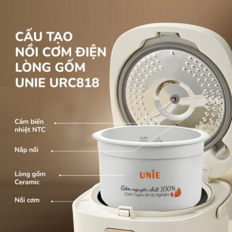 Nồi cơm điện lòng gốm cao cấp UNIE URC818, chống dính tự nhiên, dung tích 1,8L - Hình ảnh 14 UNIE