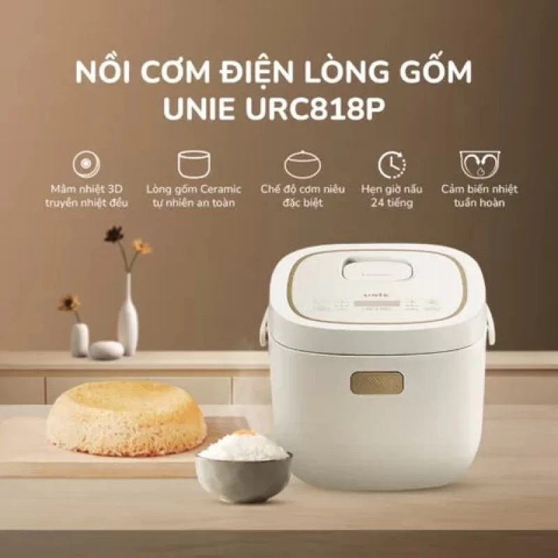 Nồi cơm điện lòng gốm cao cấp UNIE URC818P, Có chế độ cơm cháy độc đáo - Hình ảnh 5 UNIE
