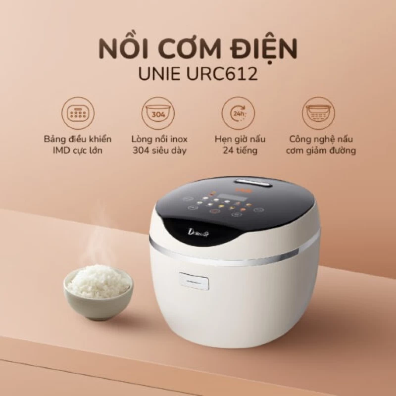 Nồi cơm điện tử UNIE URC612 , nấu cơm giảm đường, lòng nồi inox, dung tích 1,2L - Hình ảnh 1 UNIE