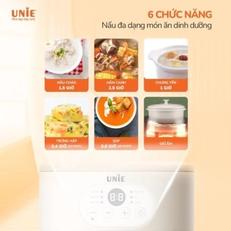 Nồi nấu chậm UNIE USC08W dung tích 0.8L, 6 chức năng nấu, hẹn giờ nấu 12 tiếng - Hình ảnh 1 UNIE