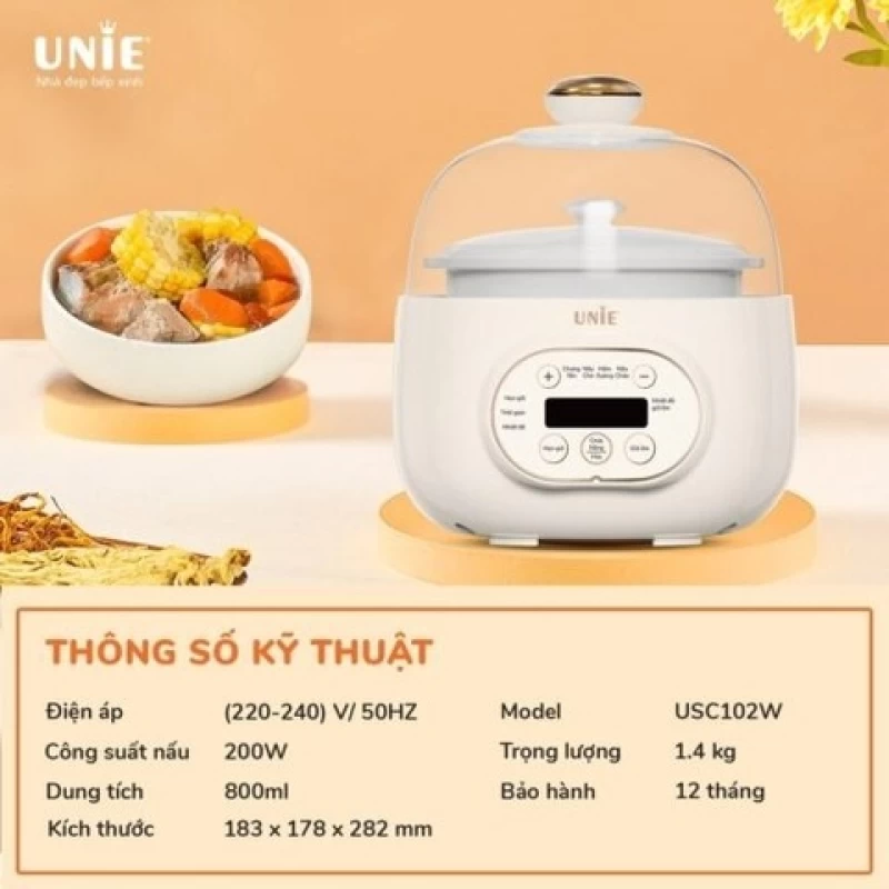 Nồi nấu chậm UNIE USC102W hẹn giờ 12 tiếng, 4 chế độ nấu tiện lợi, thố bằng gốm Ceramic cao cấp - Hình ảnh 6 UNIE