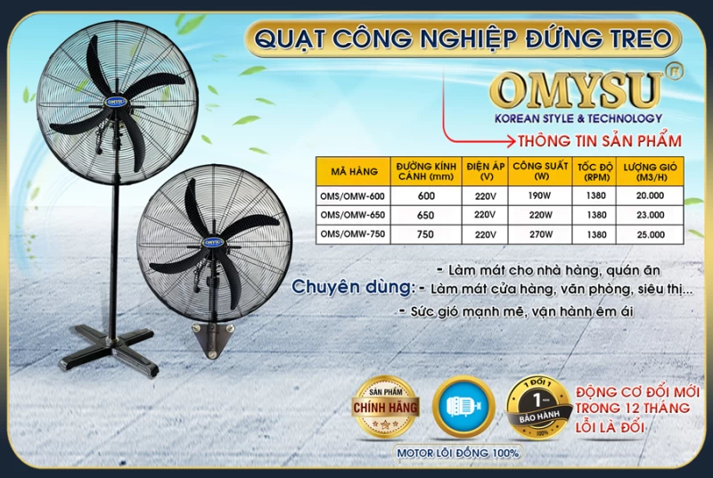 Quạt Công Nghiệp Đứng Omysu OMS-750 - Hình ảnh 1 OMYSU