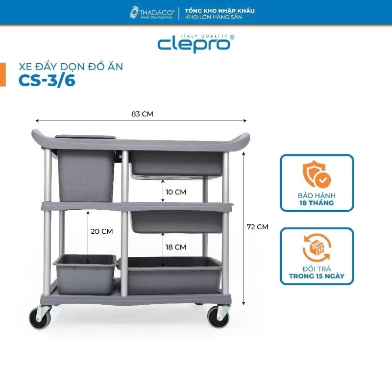 Xe đẩy dọn đồ ăn CLEPRO CS-3/6 - Hình ảnh 1 CLEPRO