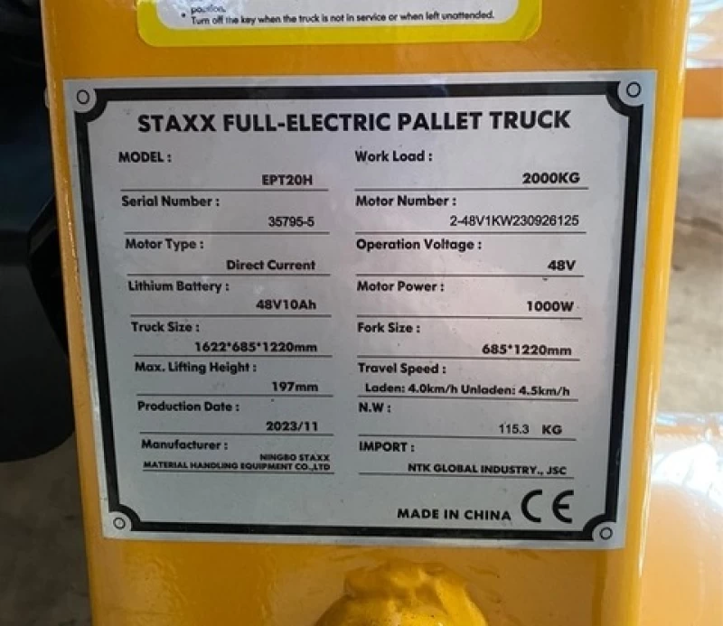 Xe Nâng Điện Tay Thấp Bán Tự Động STAXX PPT20H - Hình ảnh 2 STAXX