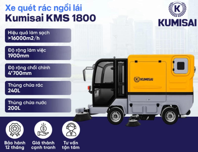Xe quét rác công nghiệp ngồi lái Kumisai KMS 1800 - Hình ảnh 2 KUMISAI