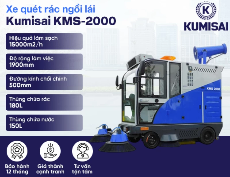 Xe quét rác mini ngồi lái Kumisai KMS-2000 - Hình ảnh 1 KUMISAI