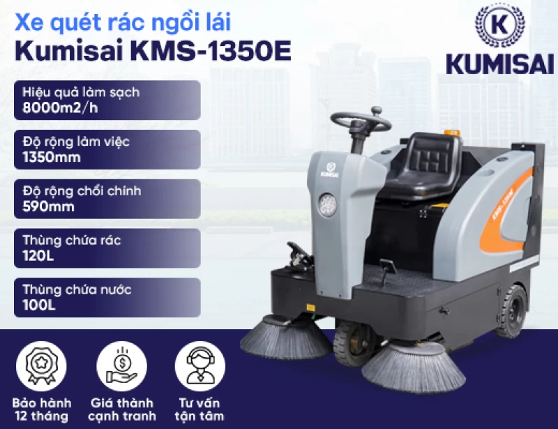 Xe quét rác ngồi lái Kumisai KMS-1350E - Hình ảnh 3 KUMISAI