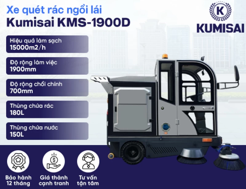 Xe quét rác ngồi lái Kumisai KMS-1900D - Hình ảnh 1 KUMISAI